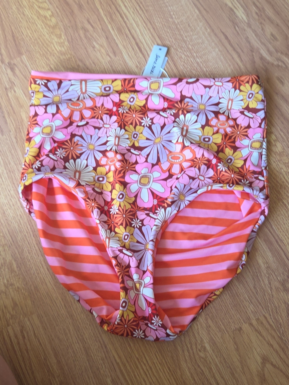 Lime Ricki Bikini Bottoms M Reversible Stripes and Floral 70s Hippie Boho Chic